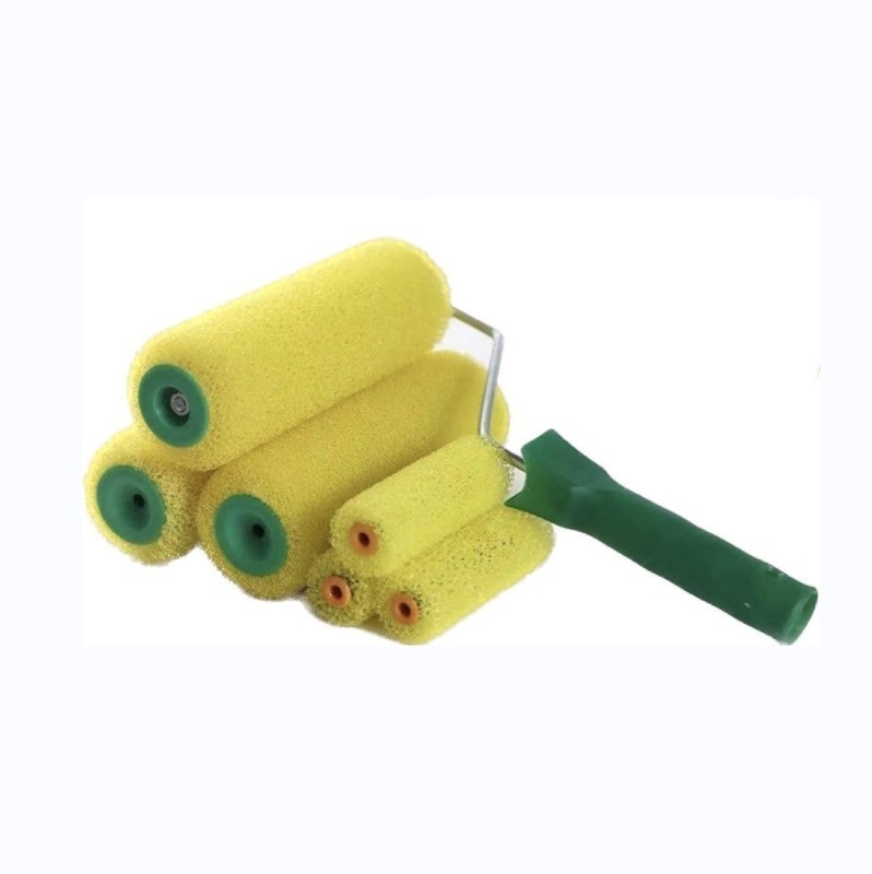 Set di spazzole a rulli di vernice in fibra chimica con maniglia di plastica verde DIY Grade 2024